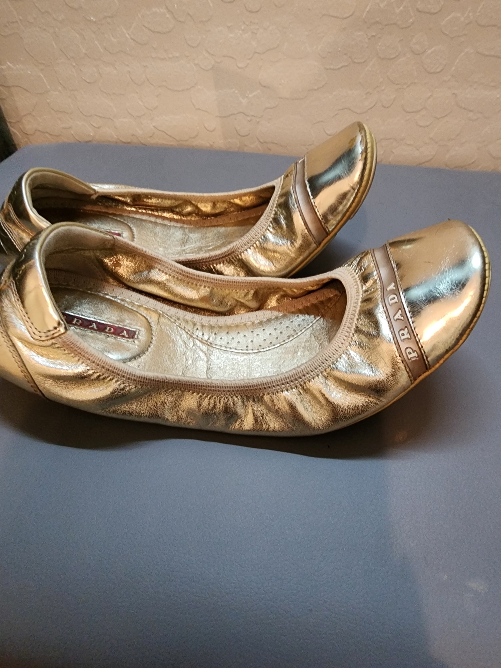 Prada Metallic Gold Leather Ballet Flats - Picture 3 of 5